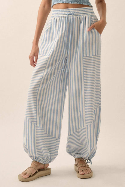 Jump for Joy Striped Drawstring Parachute Pants