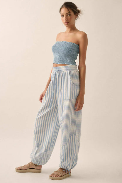 Jump for Joy Striped Drawstring Parachute Pants