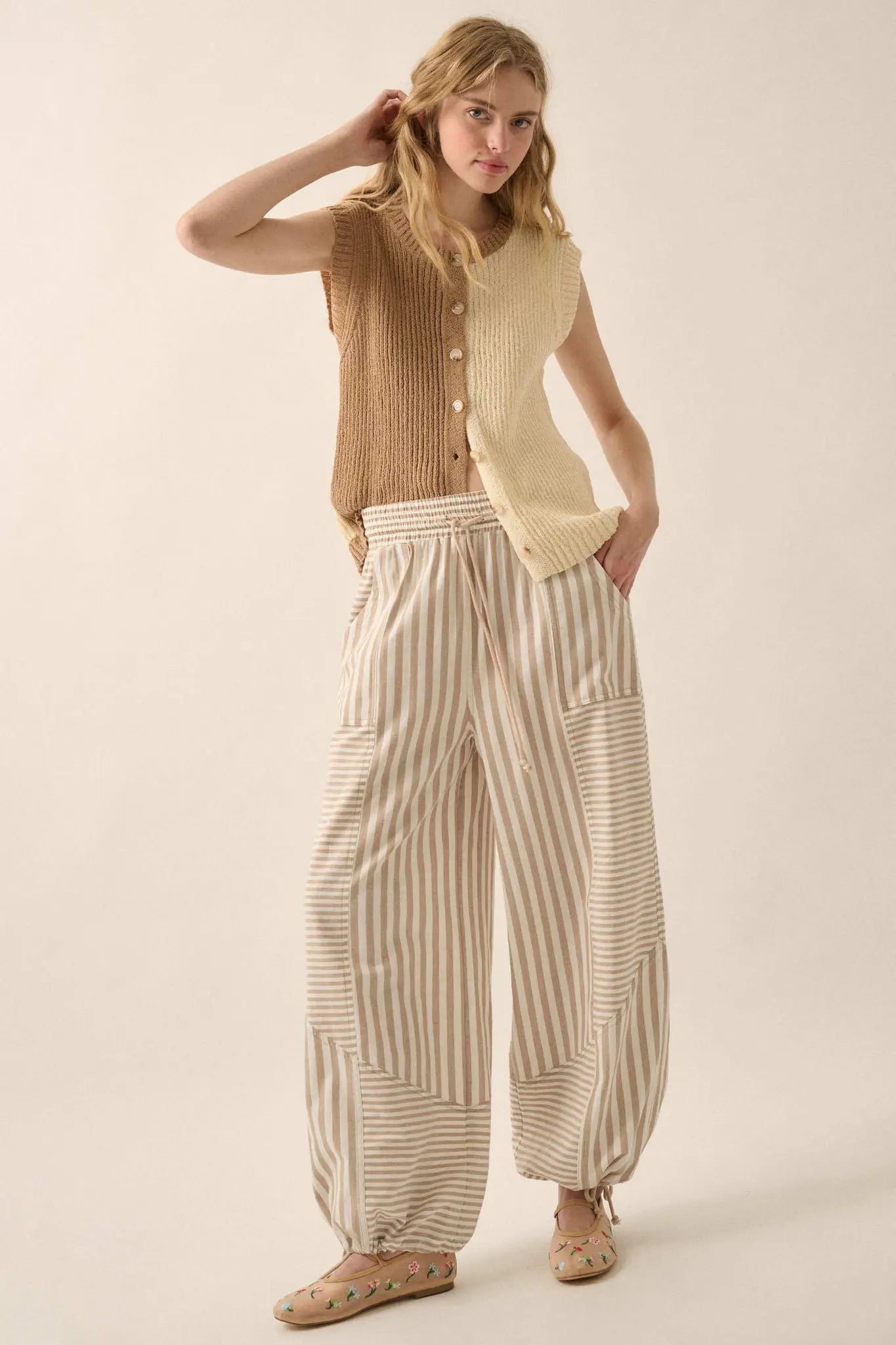 Jump for Joy Striped Drawstring Parachute Pants