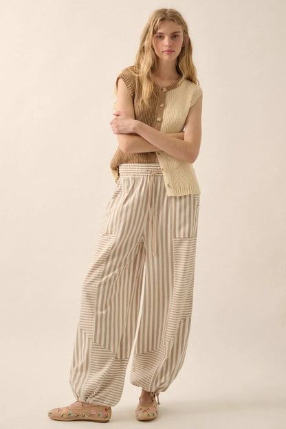 Jump for Joy Striped Drawstring Parachute Pants
