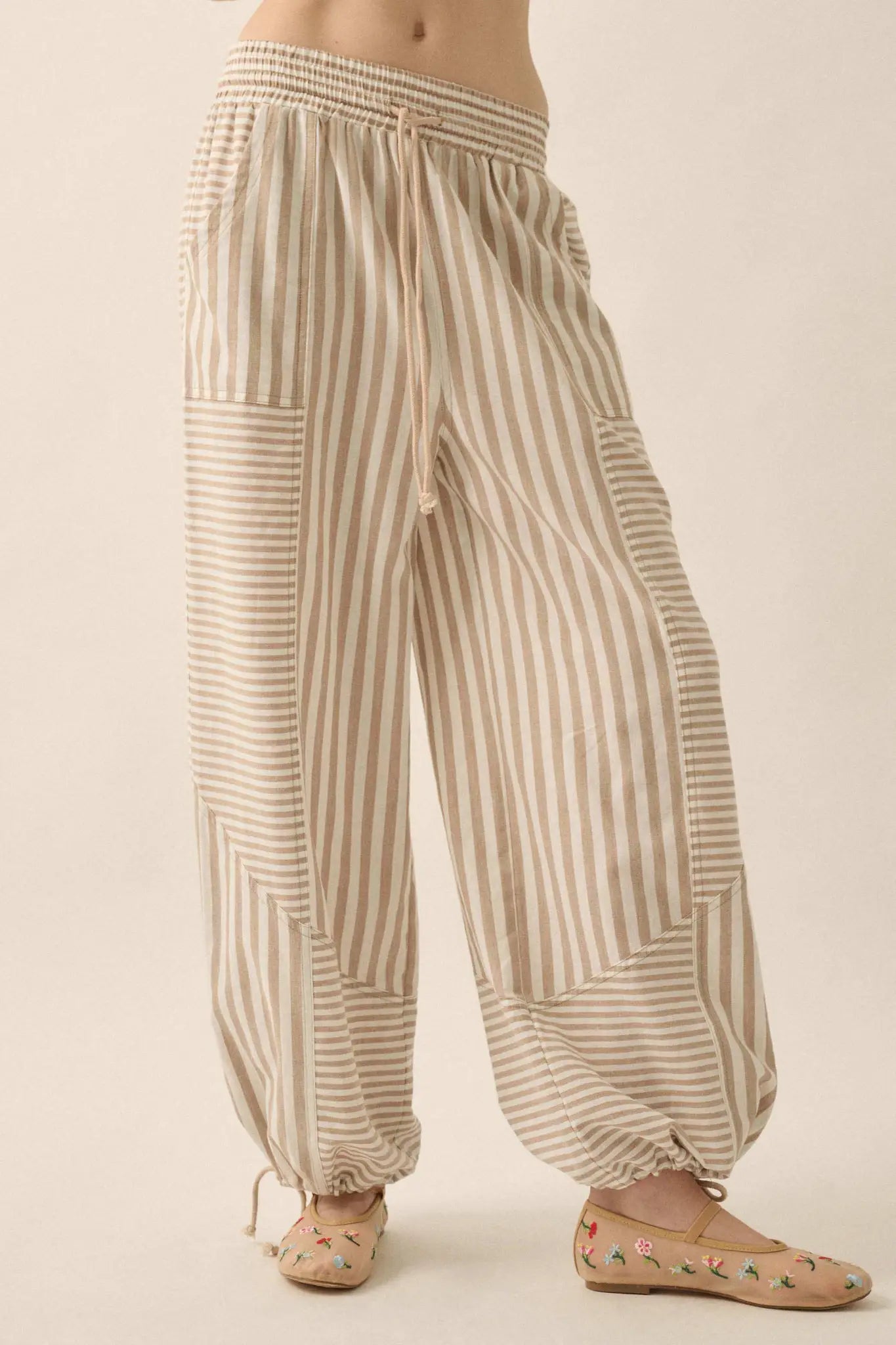 Jump for Joy Striped Drawstring Parachute Pants