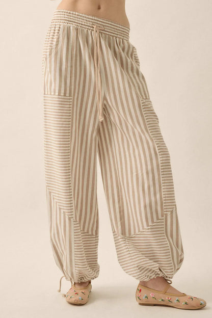 Jump for Joy Striped Drawstring Parachute Pants