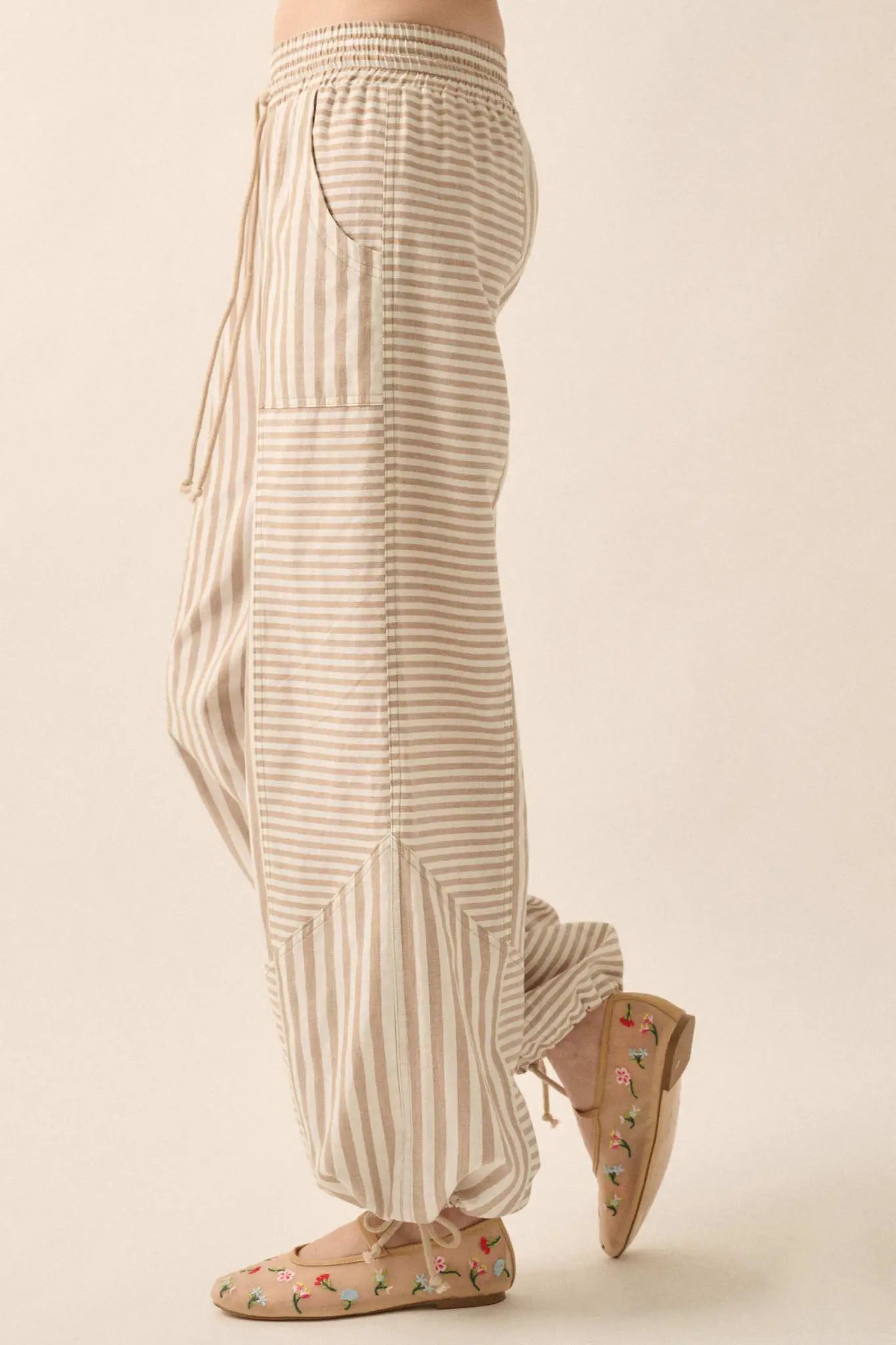 Jump for Joy Striped Drawstring Parachute Pants