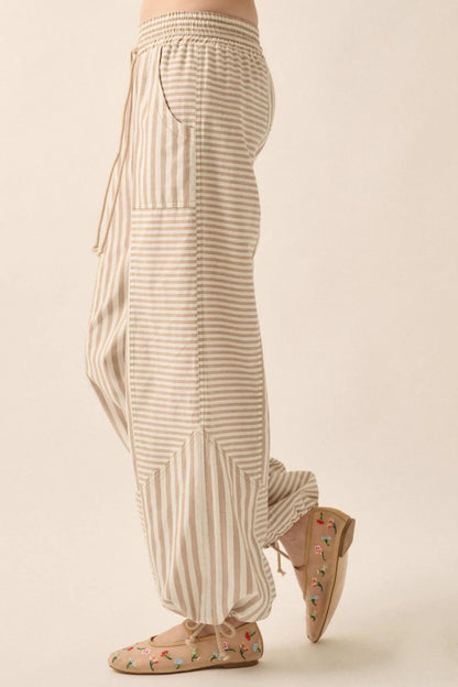 Jump for Joy Striped Drawstring Parachute Pants
