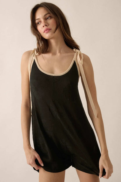 Lazy Daisy Floral Jacquard-Knit Cami Romper