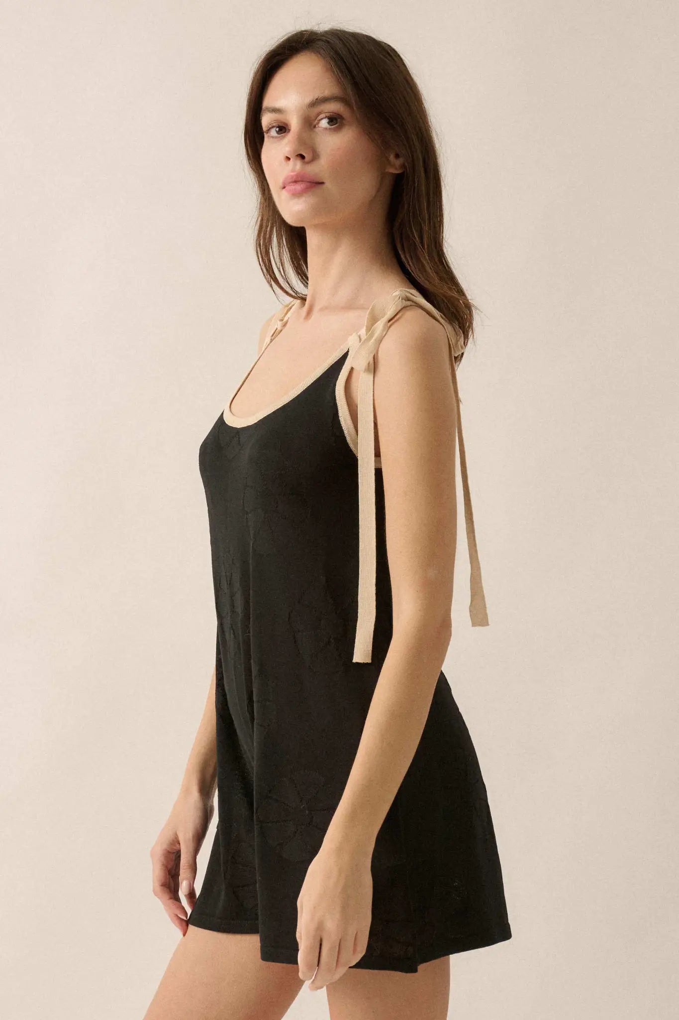Lazy Daisy Floral Jacquard-Knit Cami Romper