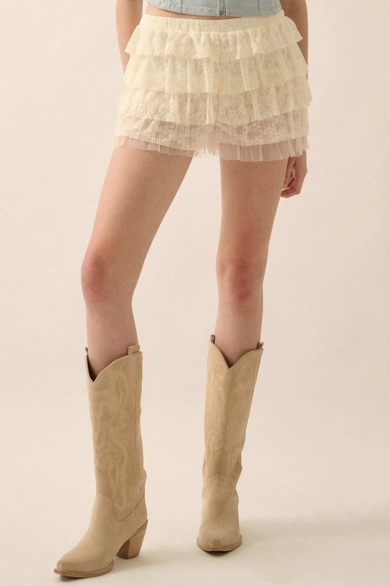 Dolly Dear Ruffled Lace and Mesh Bloomer Shorts
