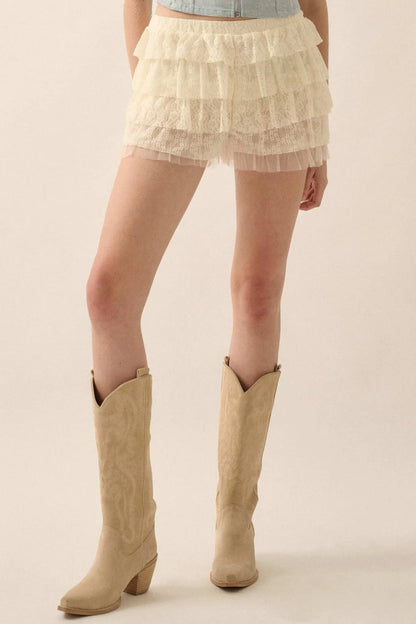 Dolly Dear Ruffled Lace and Mesh Bloomer Shorts