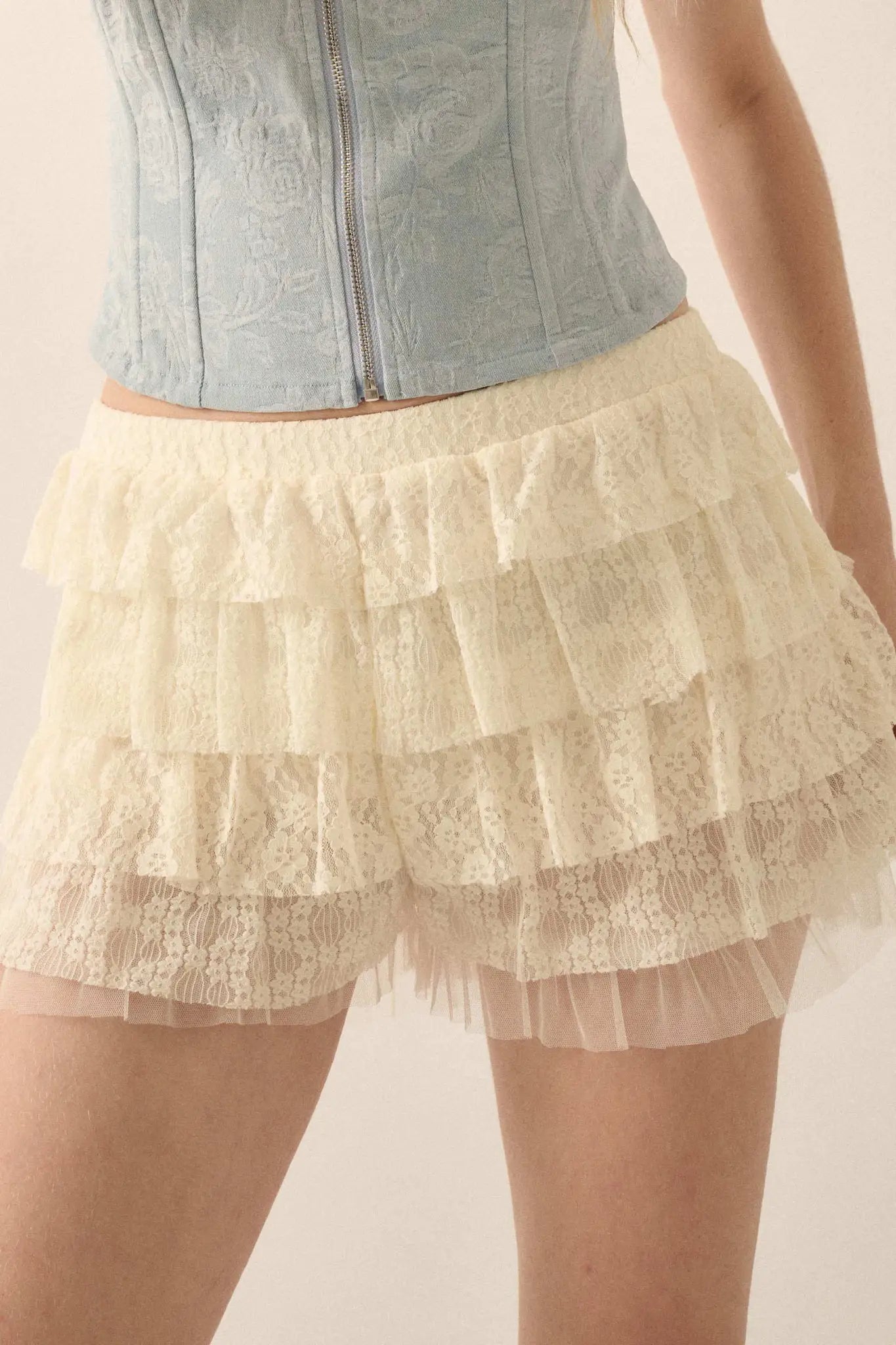 Dolly Dear Ruffled Lace and Mesh Bloomer Shorts