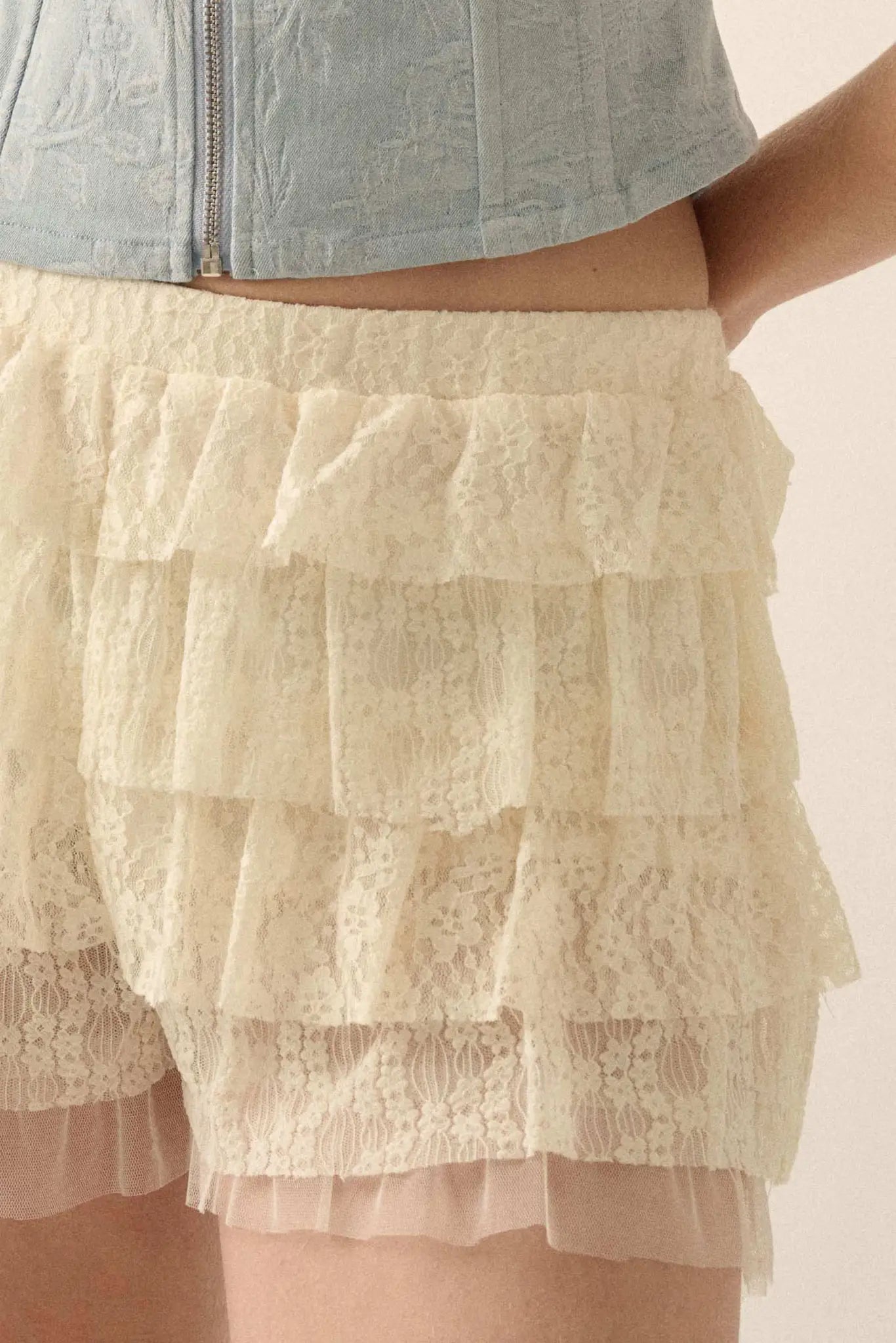 Dolly Dear Ruffled Lace and Mesh Bloomer Shorts