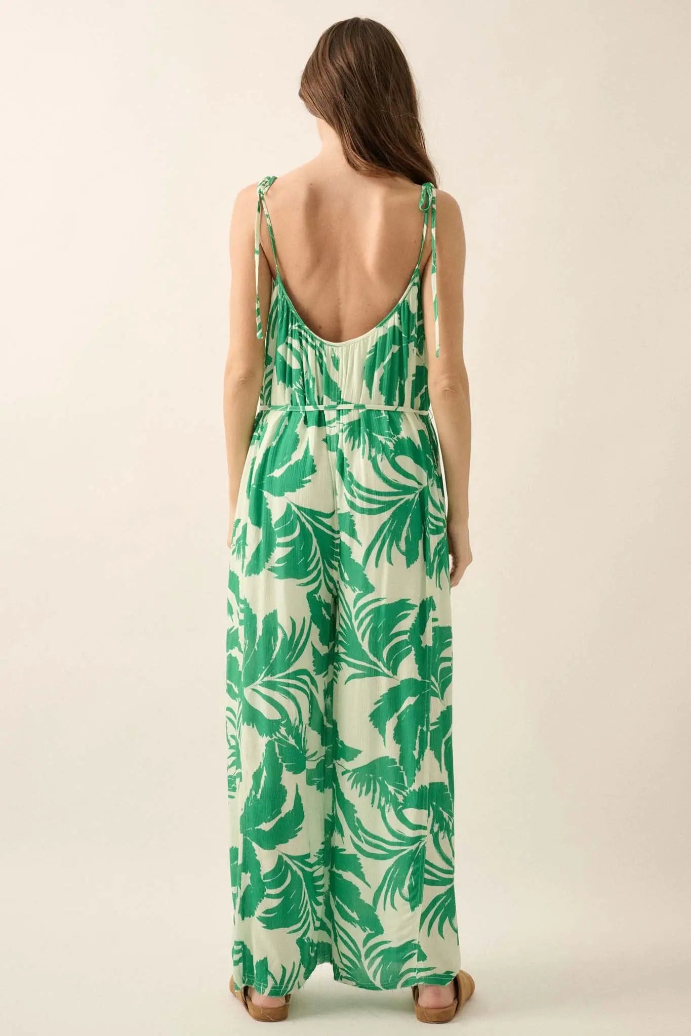 Leaf Me Be Tropical Belted Wide-Leg Jumpsuit