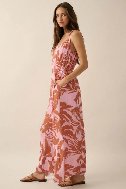 Leaf Me Be Tropical Belted Wide-Leg Jumpsuit