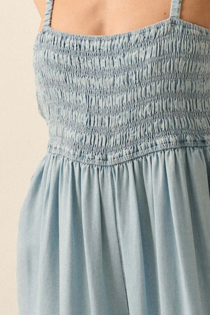 Into the Blue Smocked Denim Wide-Leg Jumpsuit