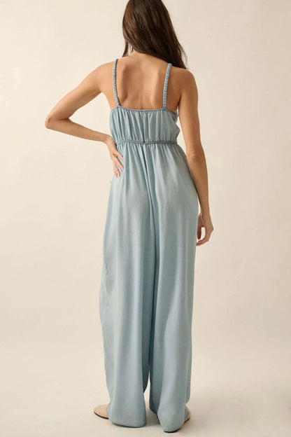 Into the Blue Smocked Denim Wide-Leg Jumpsuit