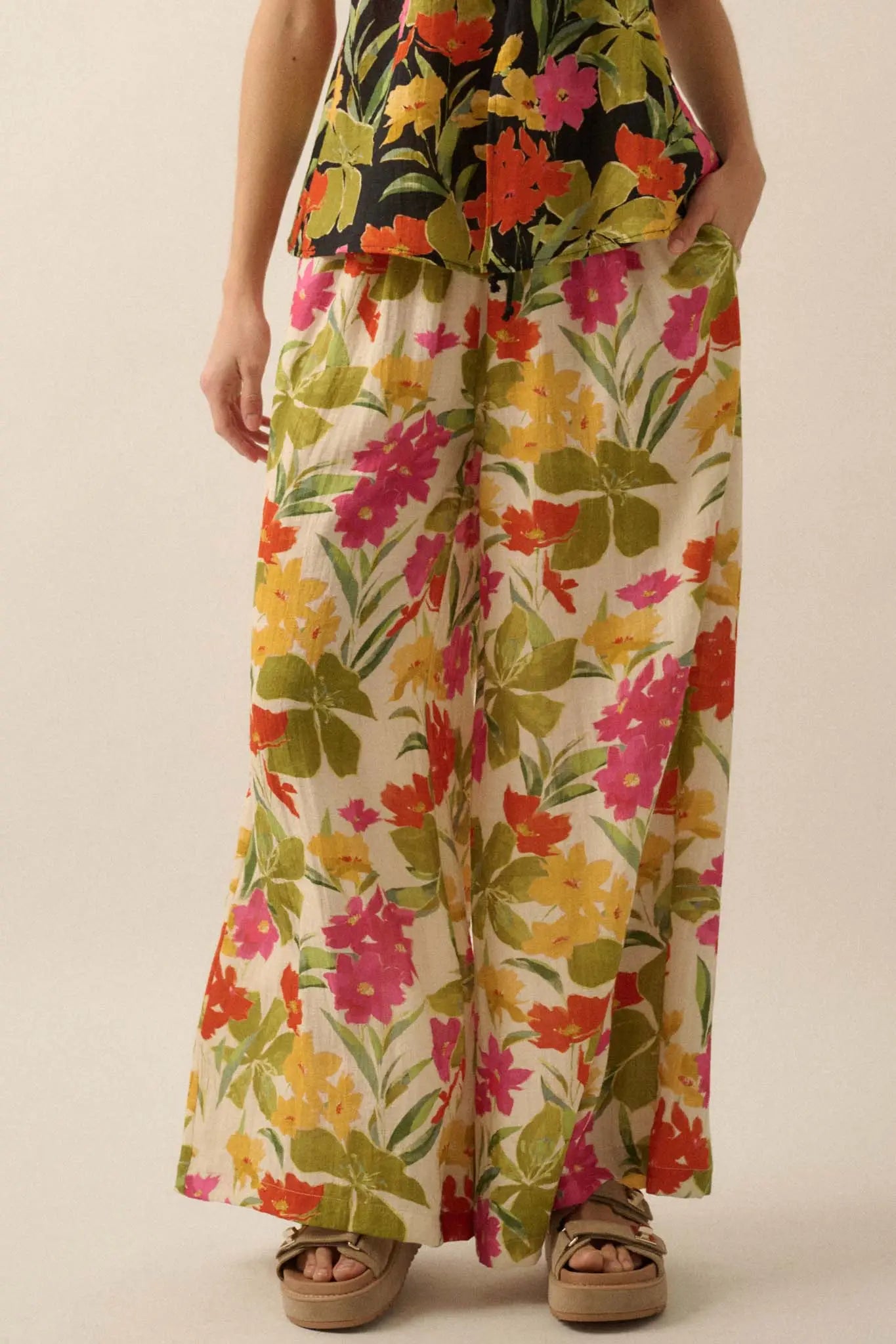 Mahalo Mood Tropical Floral Wide-Leg Pants