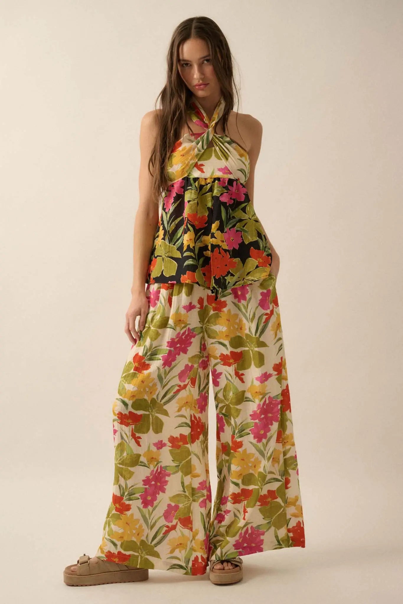Mahalo Mood Tropical Floral Wide-Leg Pants