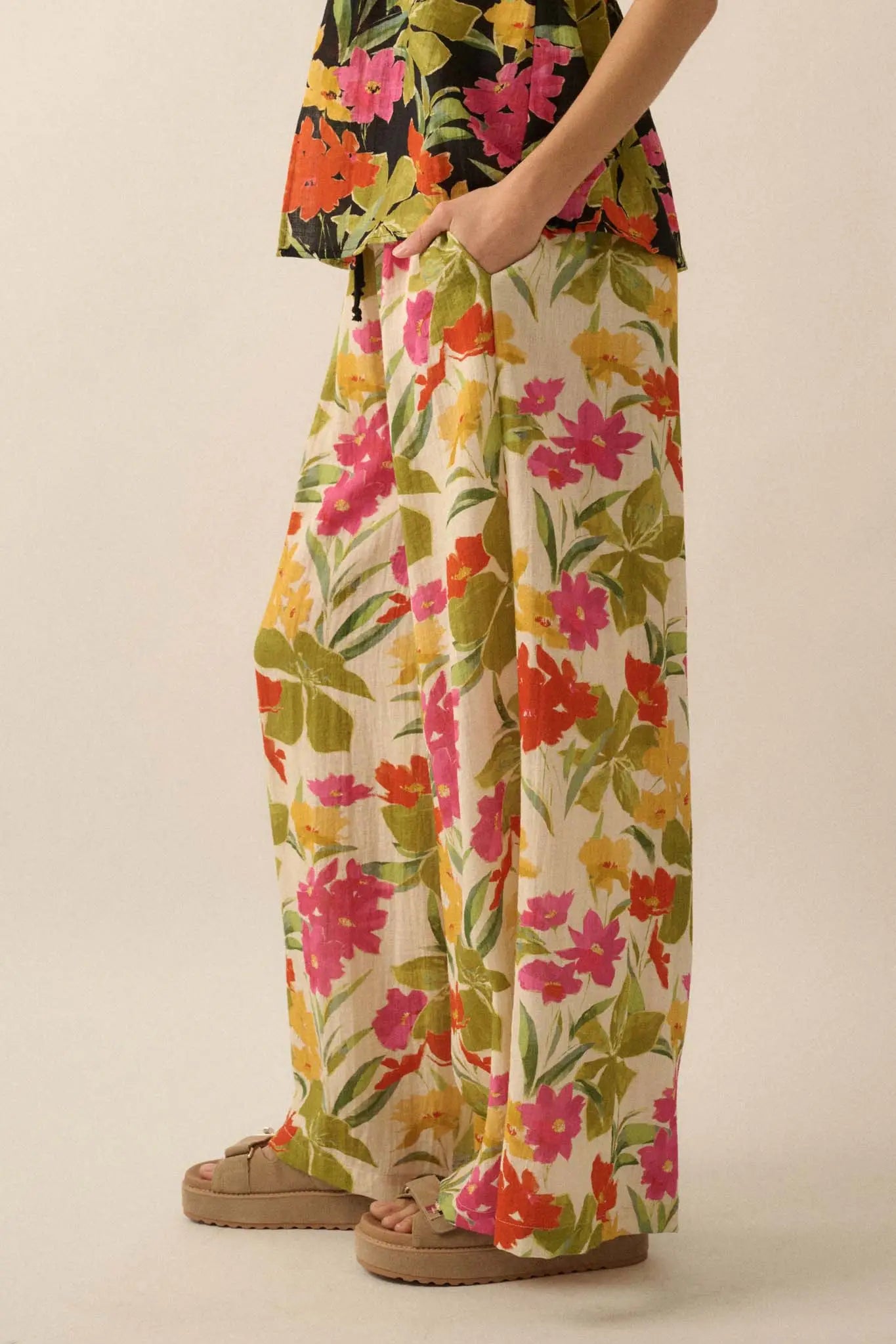 Mahalo Mood Tropical Floral Wide-Leg Pants