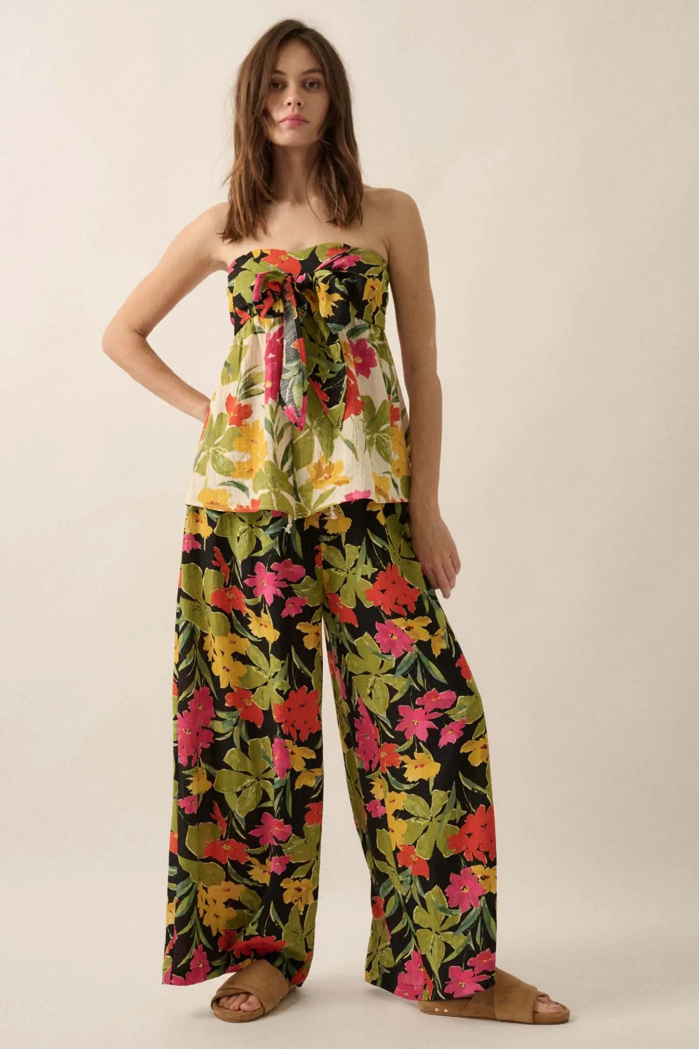 Mahalo Mood Tropical Floral Wide-Leg Pants
