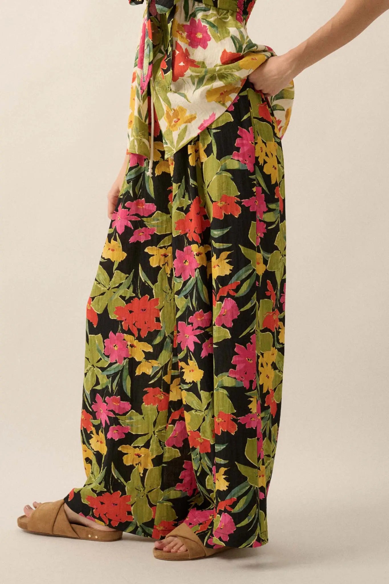 Mahalo Mood Tropical Floral Wide-Leg Pants