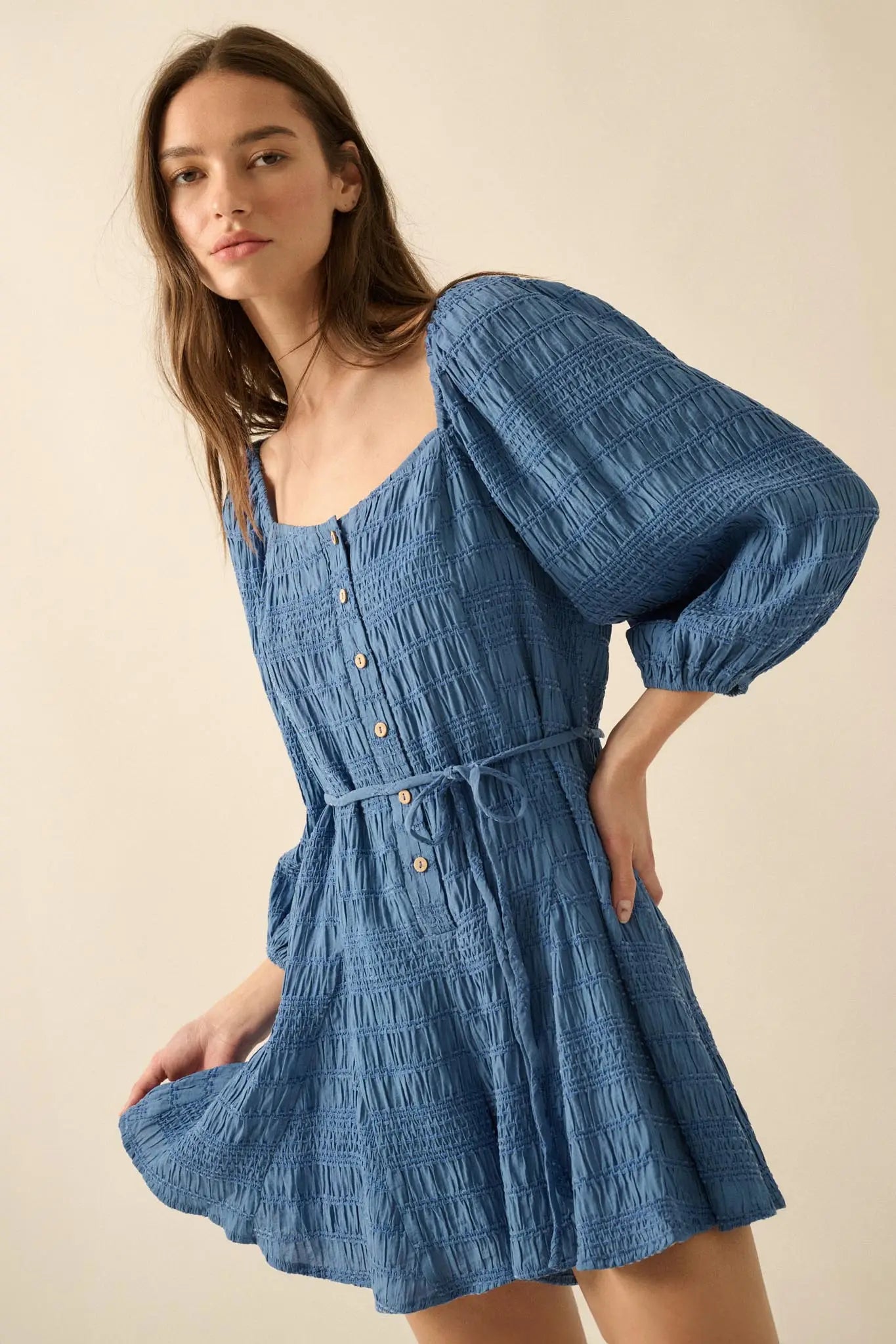 Day by Day Smocked Bubble-Sleeve Romper