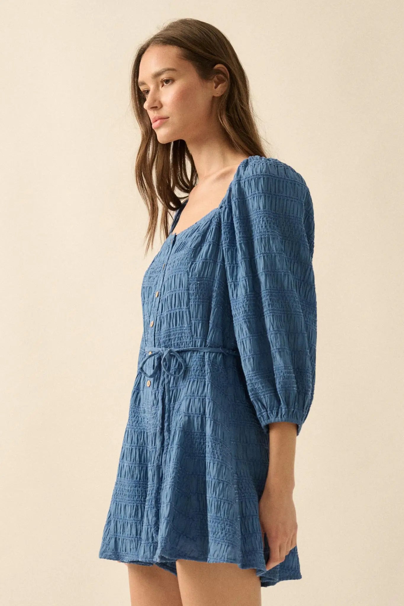 Day by Day Smocked Bubble-Sleeve Romper