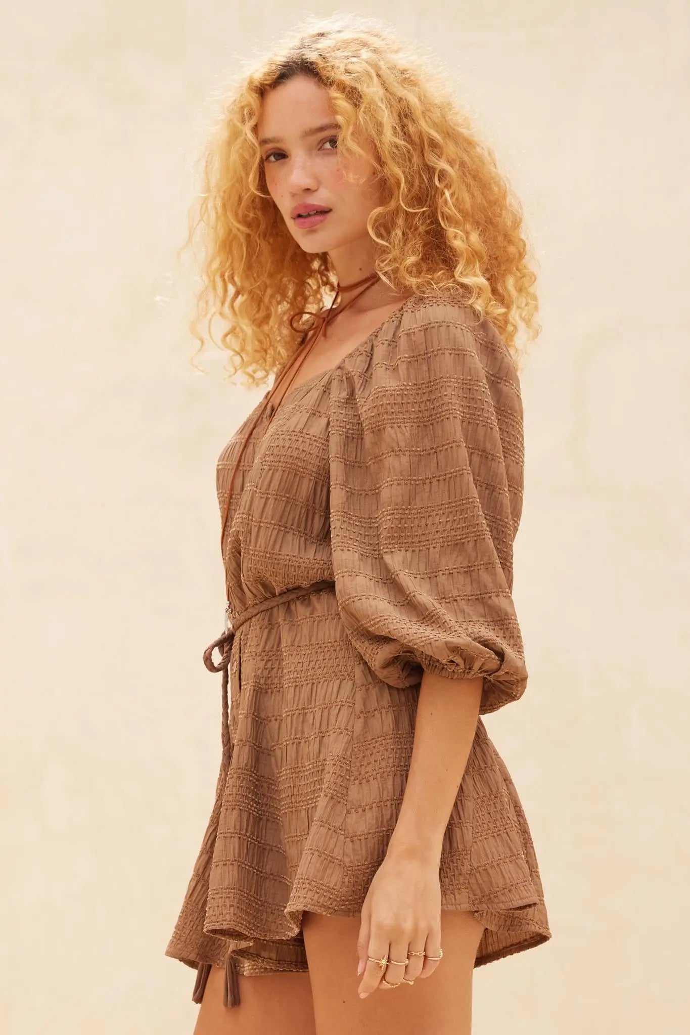 Day by Day Smocked Bubble-Sleeve Romper