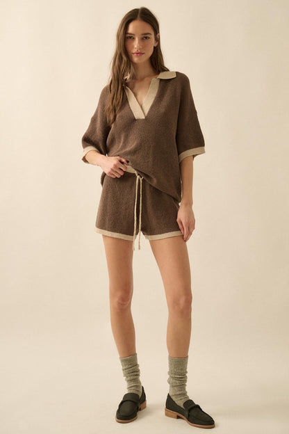 Easy Breezy Contrast Knit Drawstring Shorts