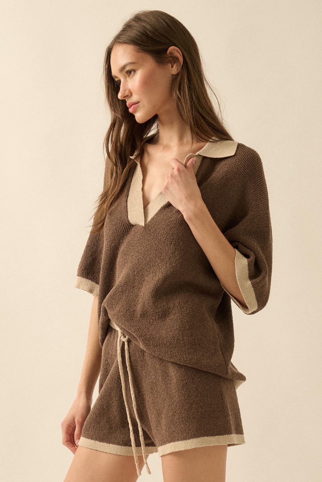 Easy Breezy Contrast Knit Drawstring Shorts