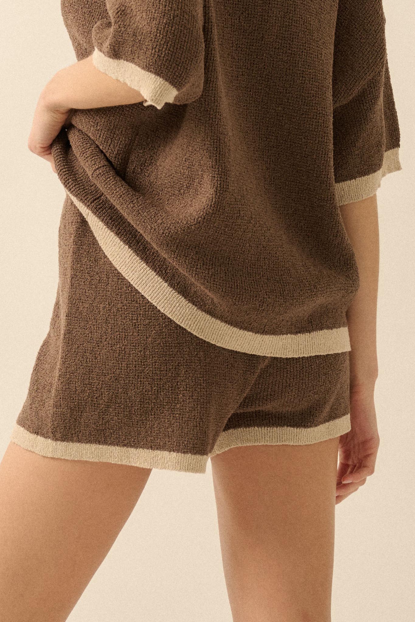 Easy Breezy Contrast Knit Drawstring Shorts
