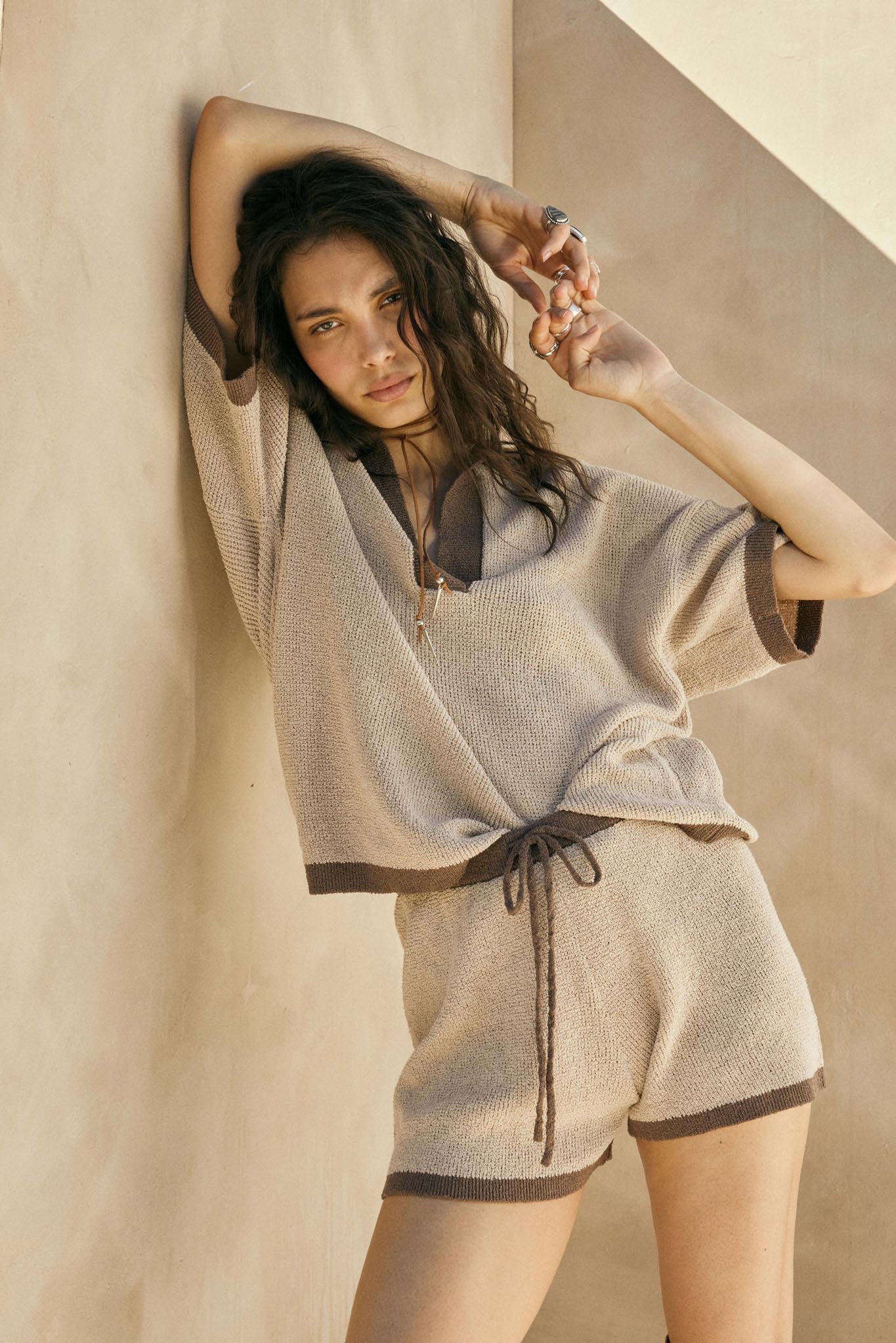 Easy Breezy Contrast Knit Drawstring Shorts