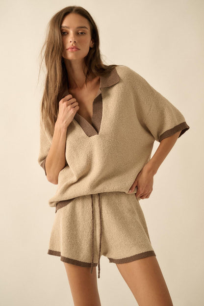 Easy Breezy Contrast Knit Drawstring Shorts