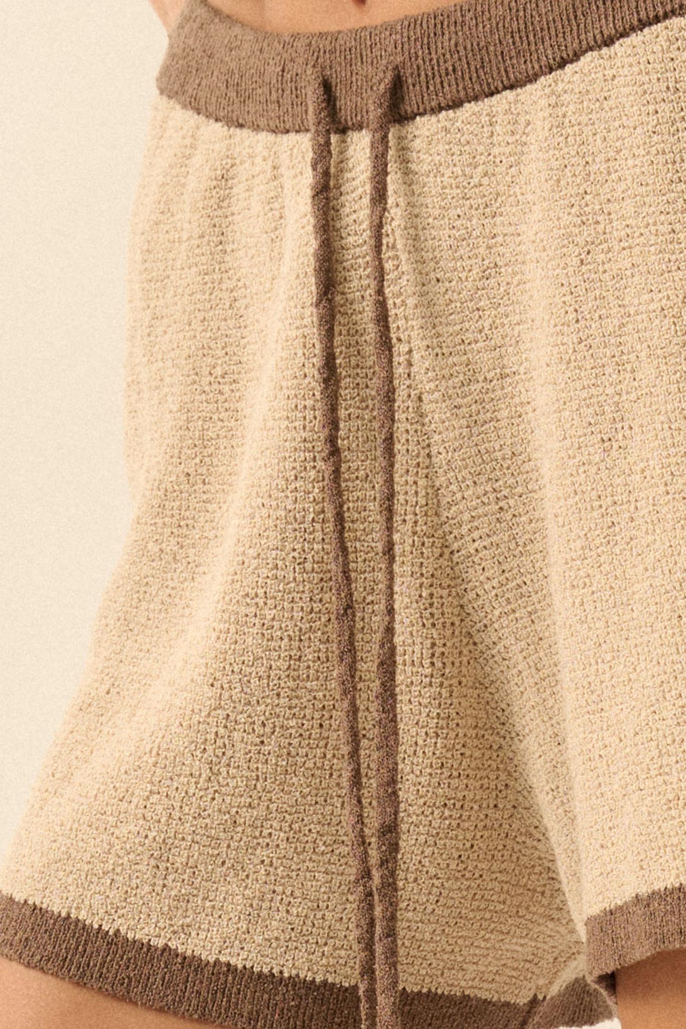 Easy Breezy Contrast Knit Drawstring Shorts