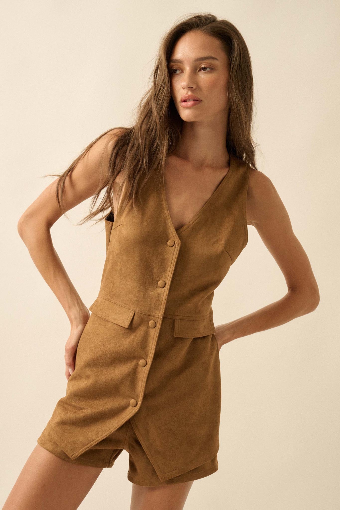 Days Like This Vegan Suede Sleeveless Vest Romper