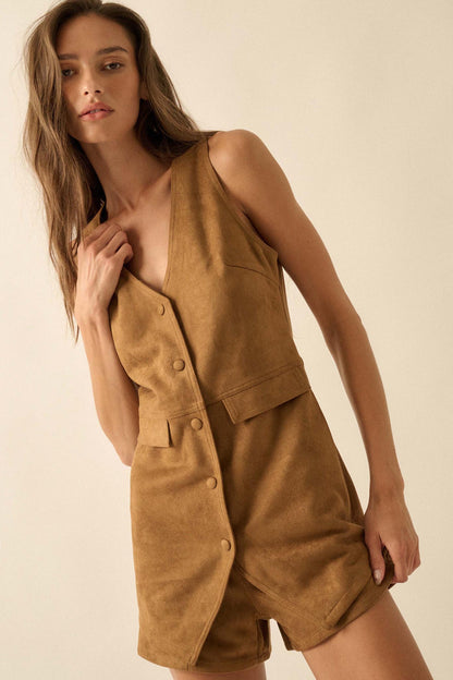 Days Like This Vegan Suede Sleeveless Vest Romper