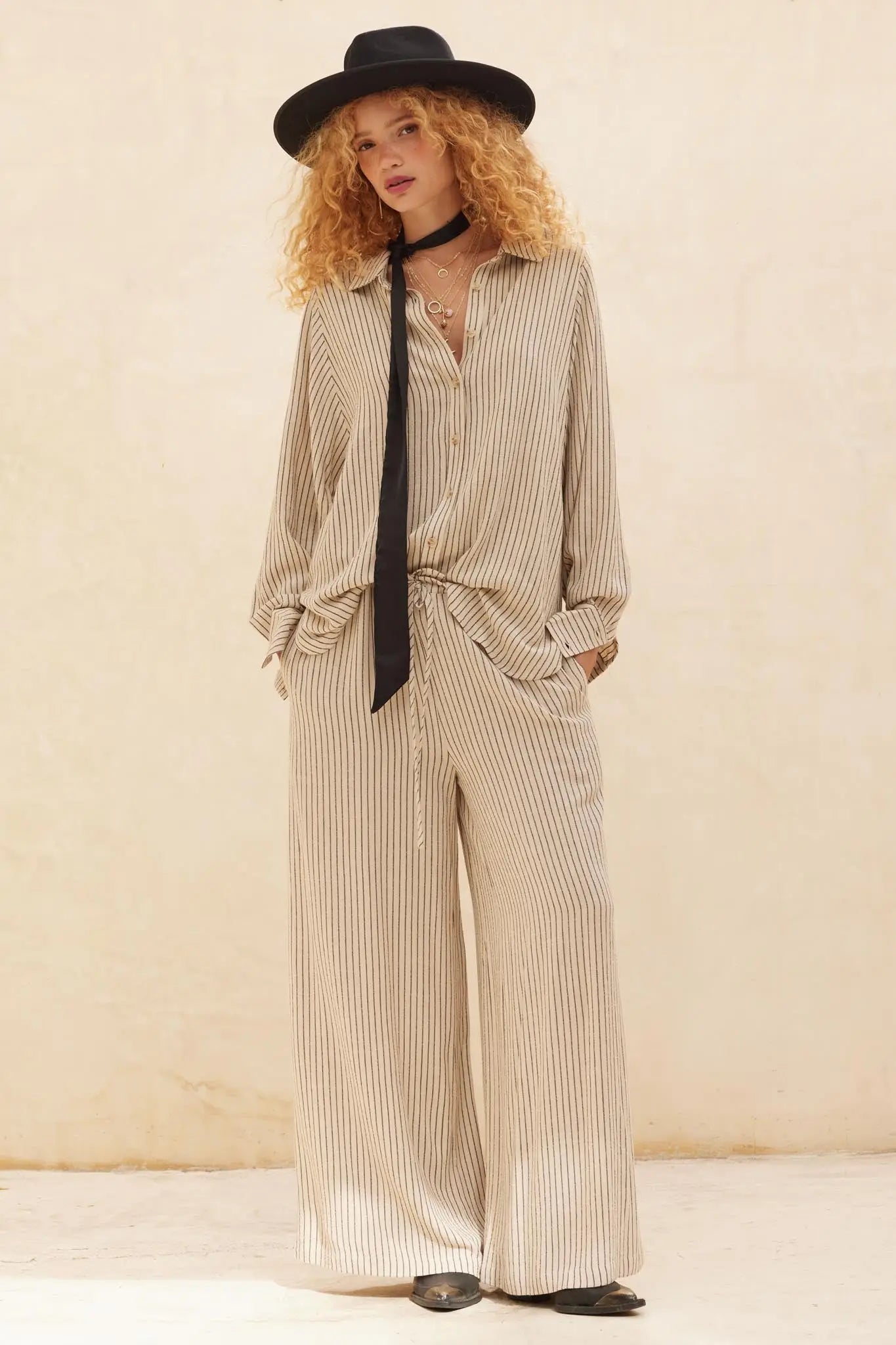 All Lined Up Pinstripe Wide-Leg Drawstring Pants