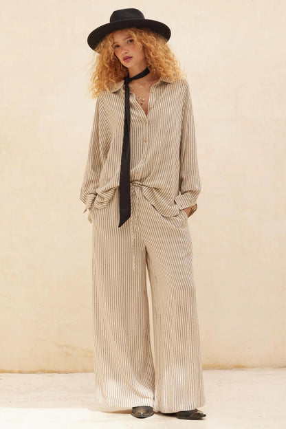 All Lined Up Pinstripe Wide-Leg Drawstring Pants