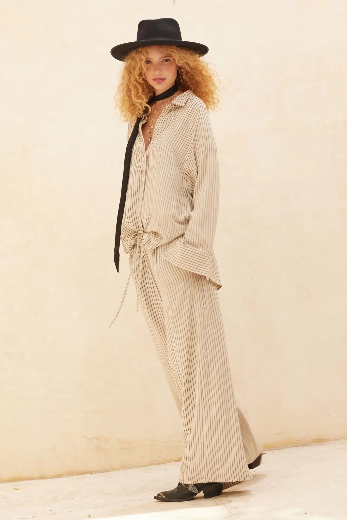 All Lined Up Pinstripe Wide-Leg Drawstring Pants