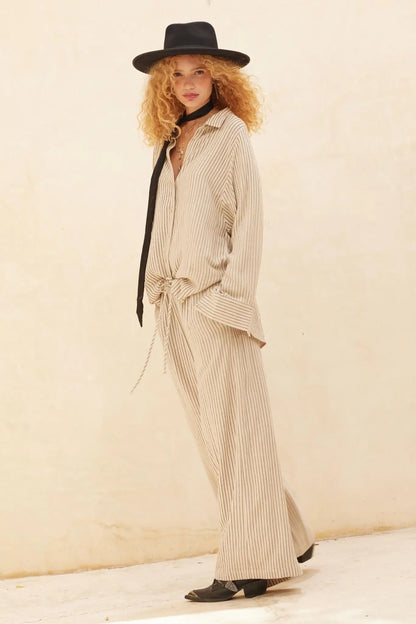 All Lined Up Pinstripe Wide-Leg Drawstring Pants