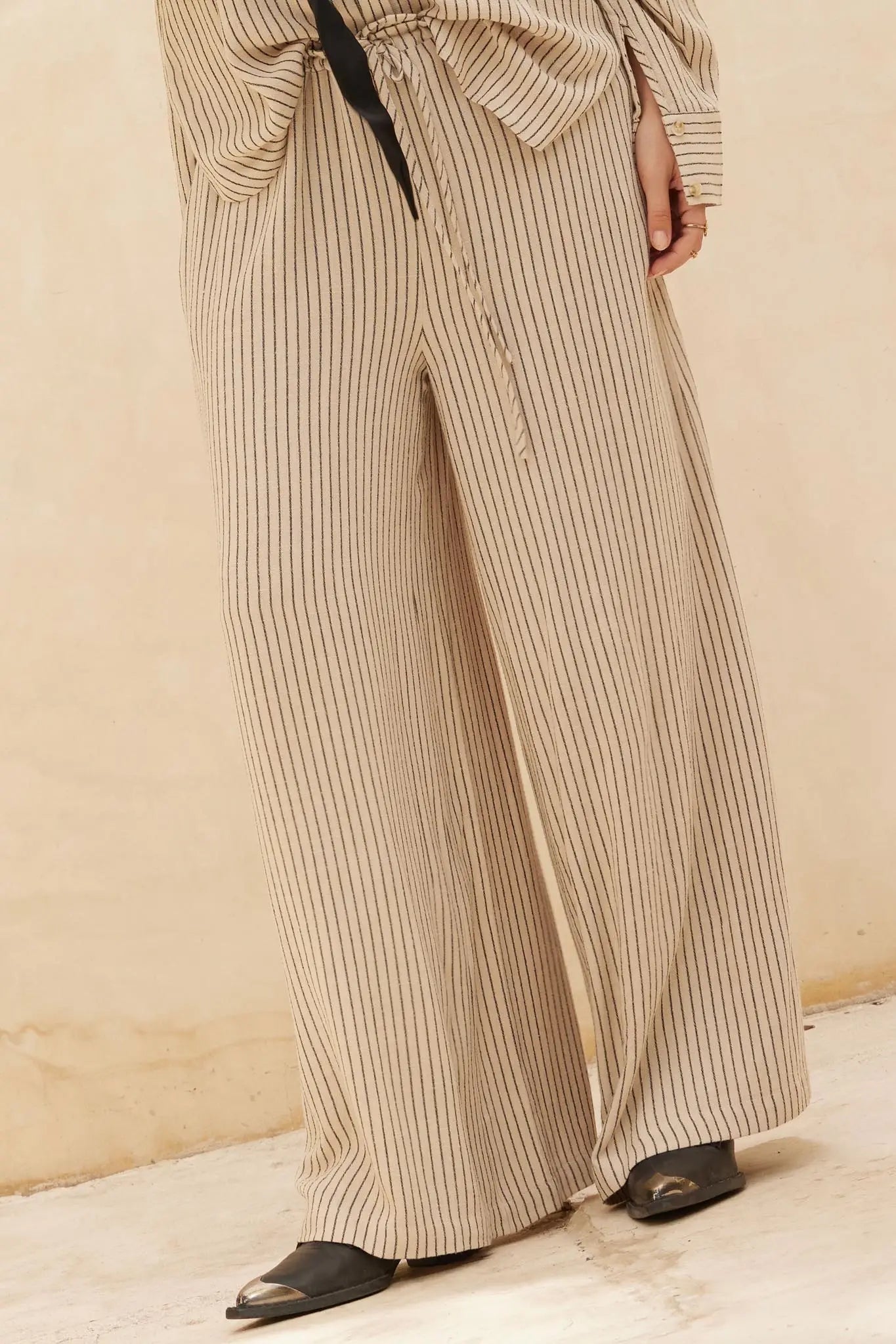 All Lined Up Pinstripe Wide-Leg Drawstring Pants