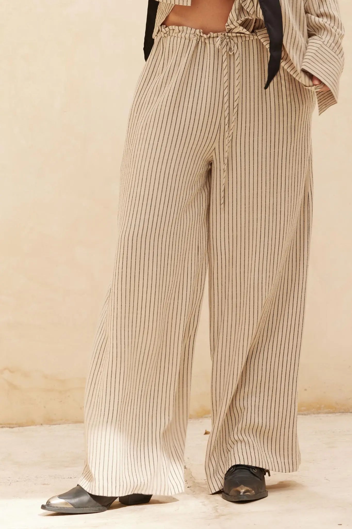 All Lined Up Pinstripe Wide-Leg Drawstring Pants