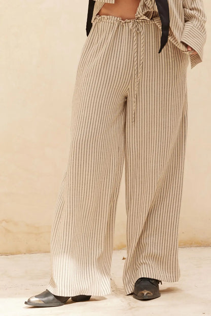 All Lined Up Pinstripe Wide-Leg Drawstring Pants