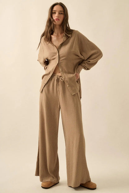 All Lined Up Pinstripe Wide-Leg Drawstring Pants