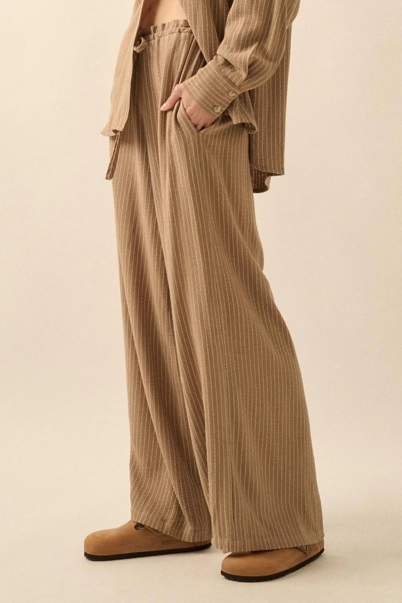 All Lined Up Pinstripe Wide-Leg Drawstring Pants