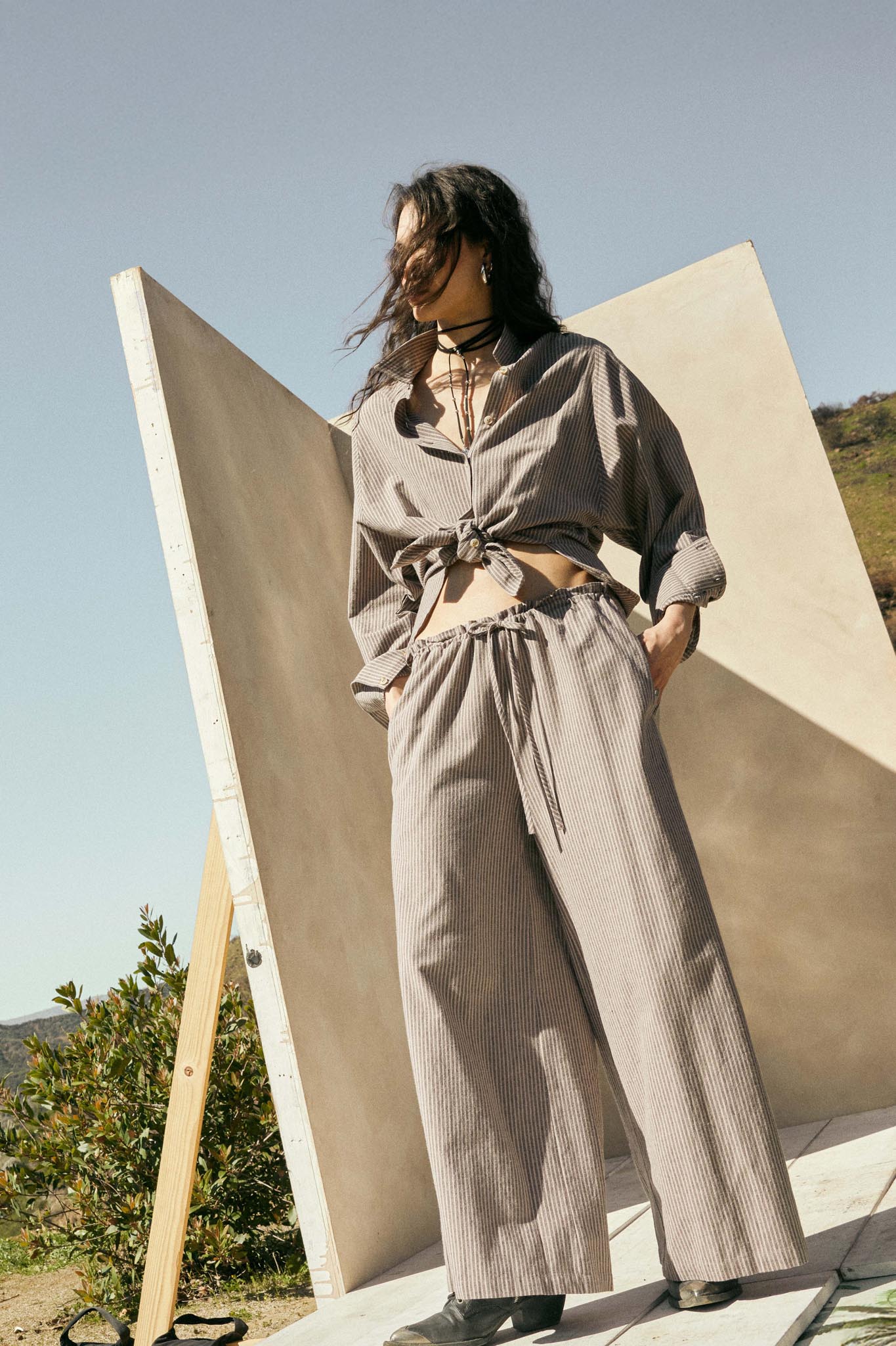 Set It Straight Double Pinstripe Wide-Leg Pants