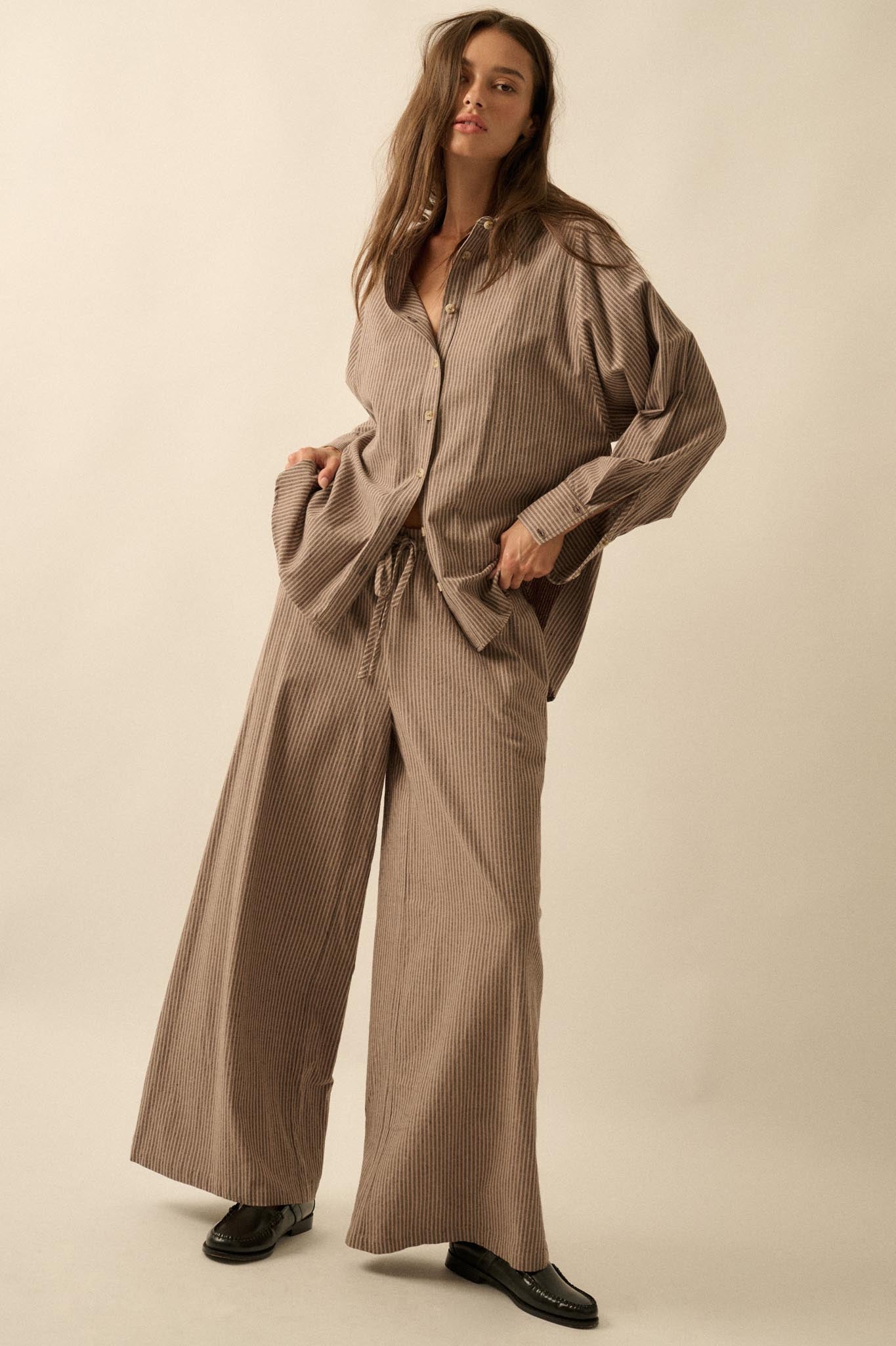 Set It Straight Double Pinstripe Wide-Leg Pants