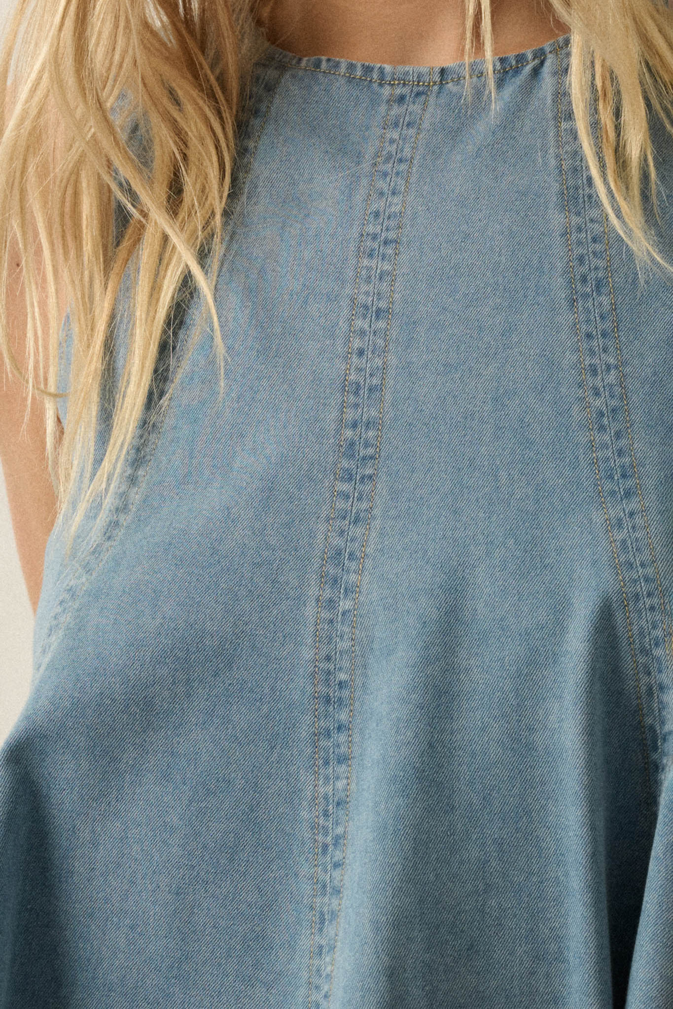 Pure Jeanius Denim Sleeveless A-Line Layered Romper