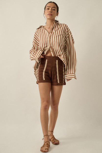 Down the Road Striped Crochet-Knit Sweater Shorts