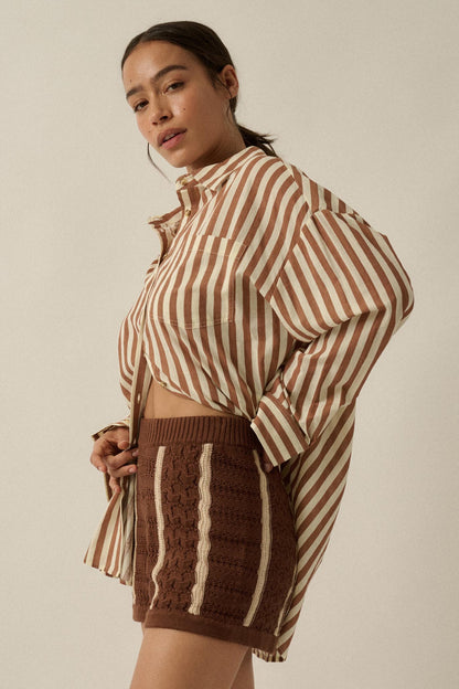 Down the Road Striped Crochet-Knit Sweater Shorts