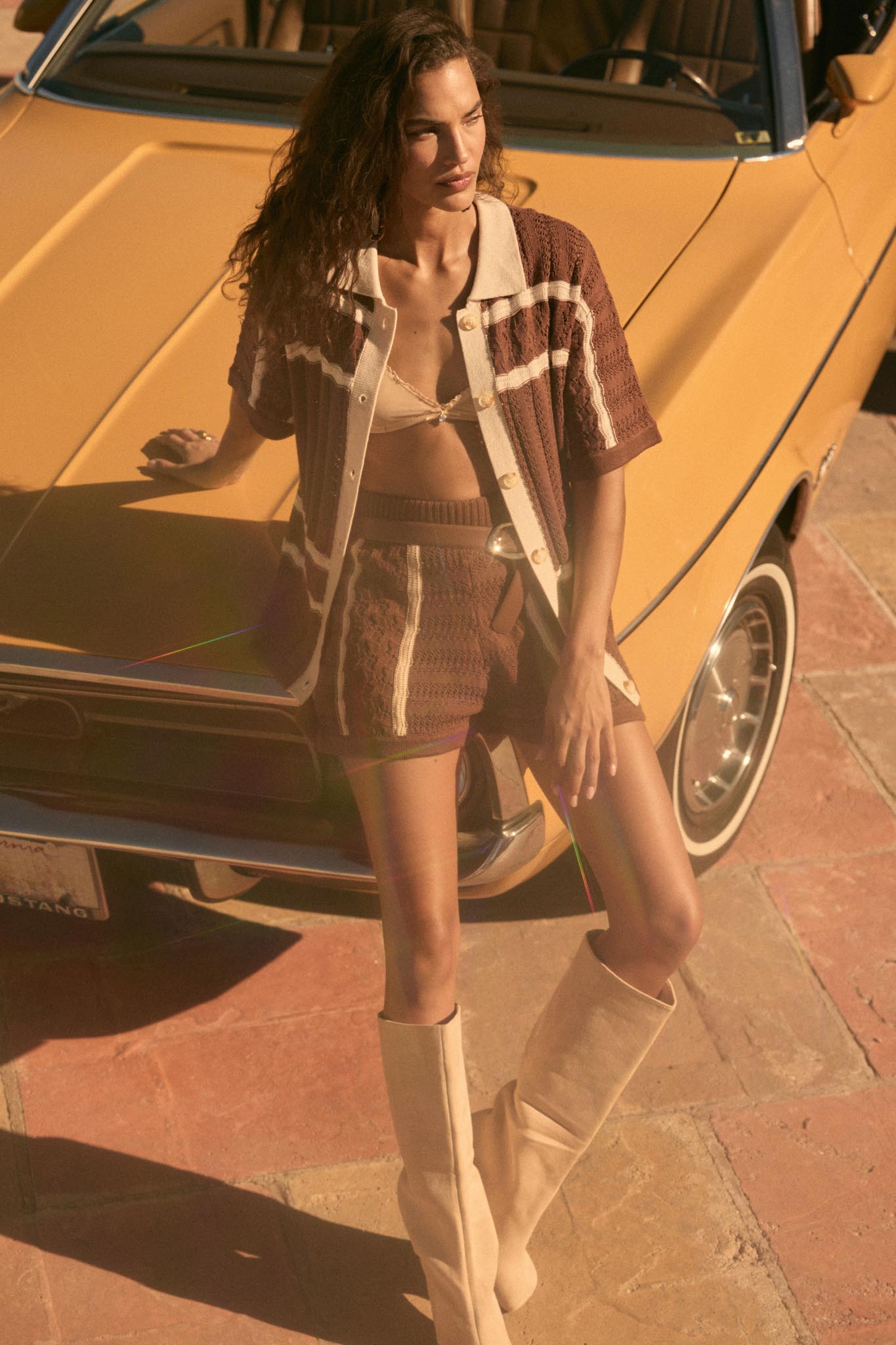 Down the Road Striped Crochet-Knit Sweater Shorts