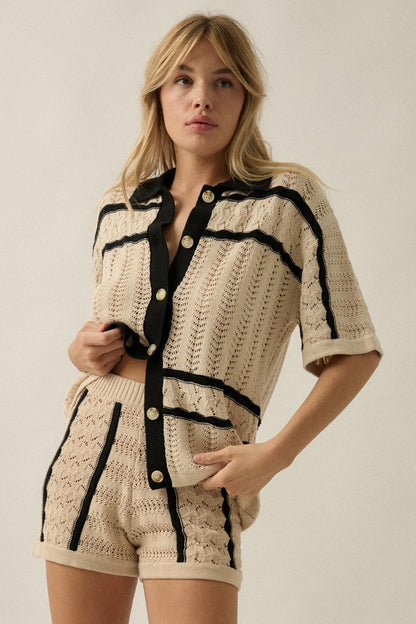 Down the Road Striped Crochet-Knit Sweater Shorts